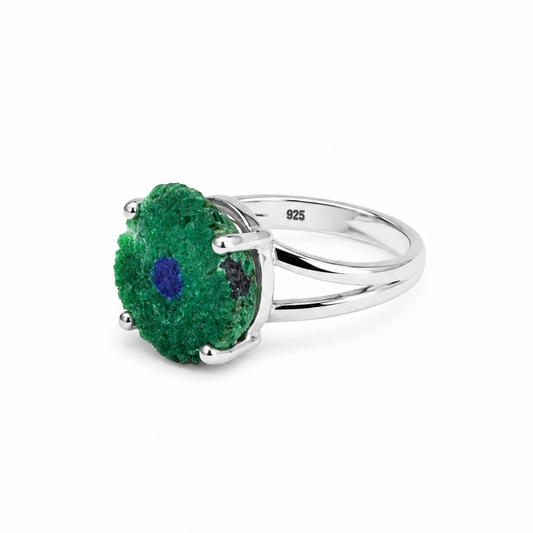 Anillo Estalactita Azurita en Malaquita del Congo