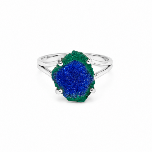 Anillo Estalactita de Azurita en Malaquita del Congo