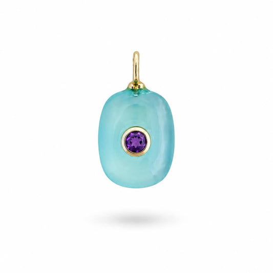 Dije de Aqua Calcedonia con Incrustado de Amatista