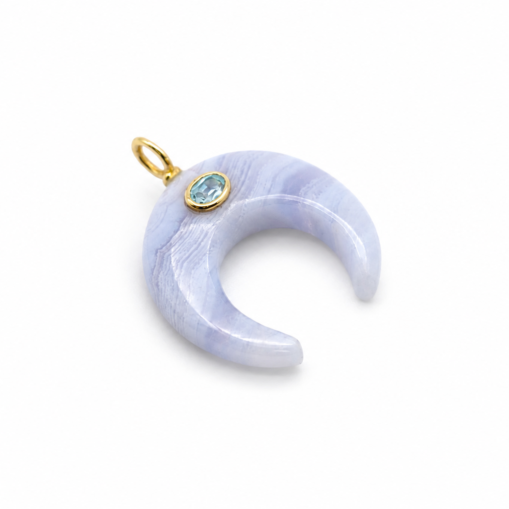 Dije Luna de Agata Blue Lace con Topacio