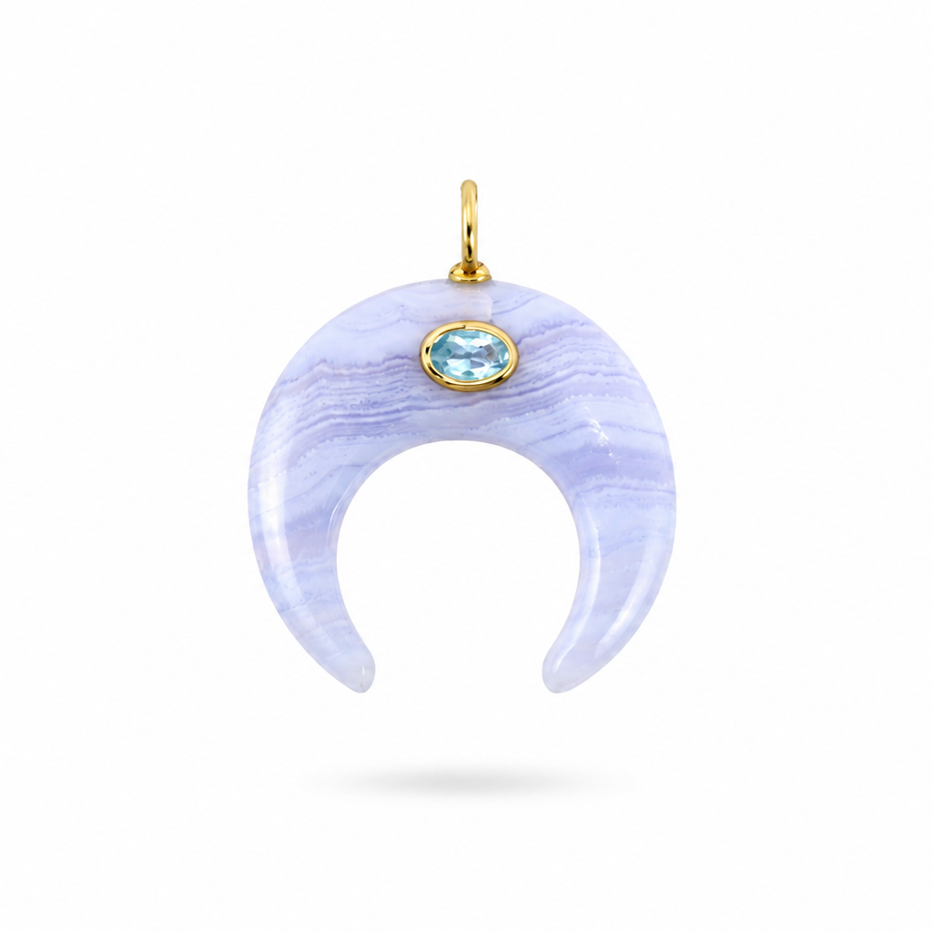 Dije Luna de Agata Blue Lace con Topacio