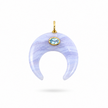 Dije Luna de Agata Blue Lace con Topacio