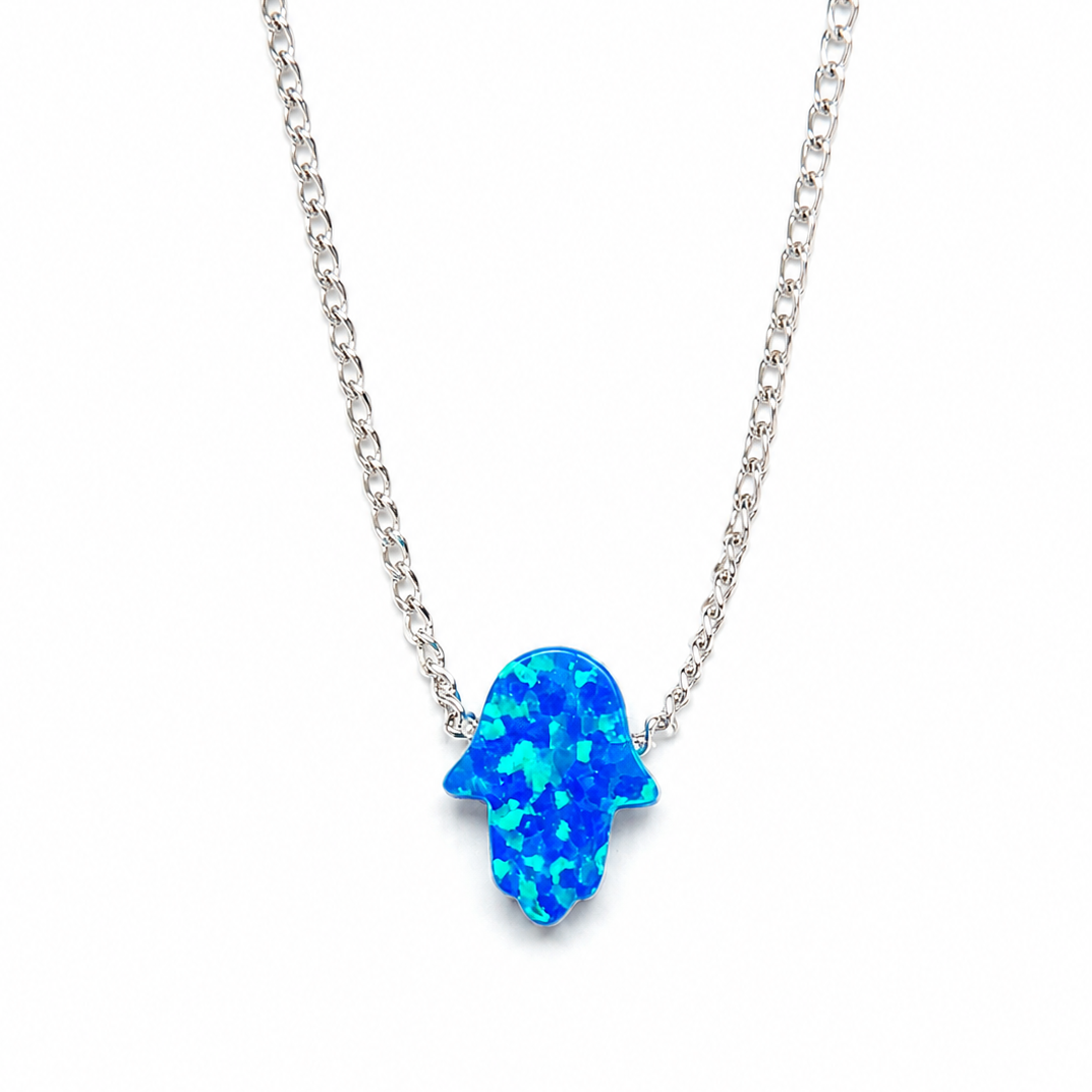 Collar Mano Hamsa Fatima en Opalo Azul