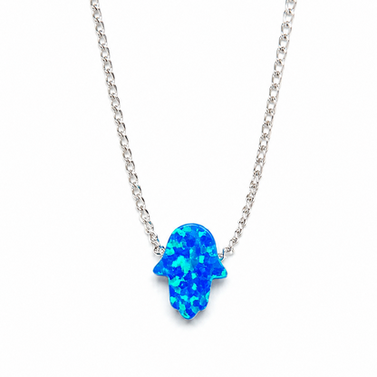 Collar Mano Hamsa Fatima en Opalo Azul