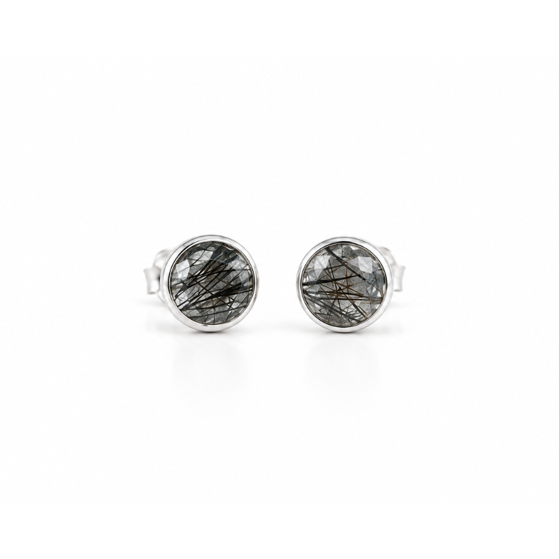 Aretes Cuarzo Turmalinado Facetado Circular