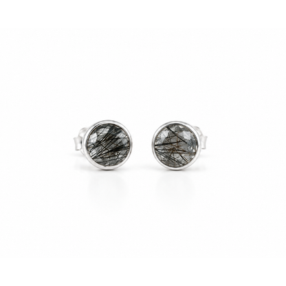 Aretes Cuarzo Turmalinado Facetado Circular