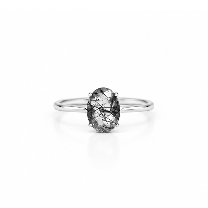 Anillo de Cuarzo Turmalinado Facetado