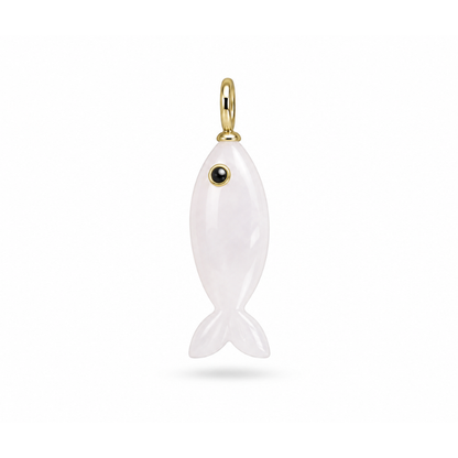 Dije Pez de Ágata Druzy Blanca con Turmalina Negra