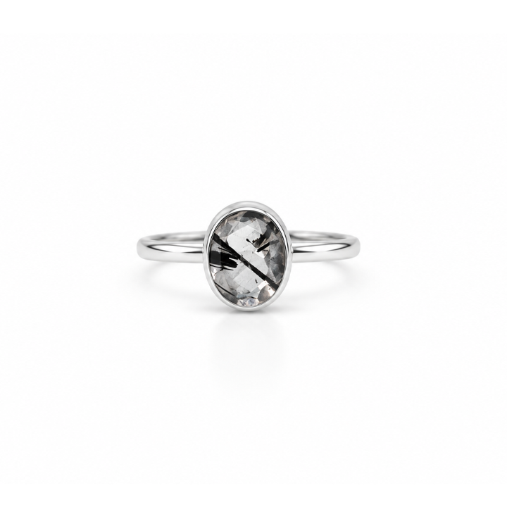 Anillo de Cuarzo Turmalinado Facetado