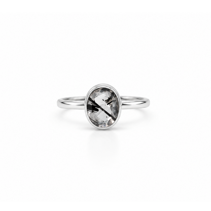 Anillo de Cuarzo Turmalinado Facetado