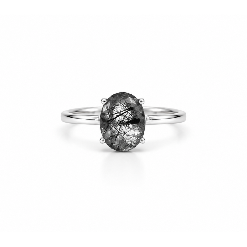 Anillo de Cuarzo Turmalinado Facetado
