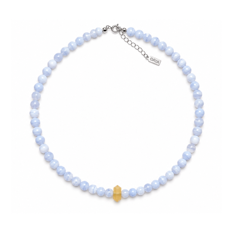 Choker de Agata Blue Lace con Punta de Opalo Amarillo