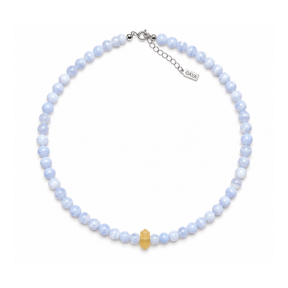 Choker de Agata Blue Lace con Punta de Opalo Amarillo