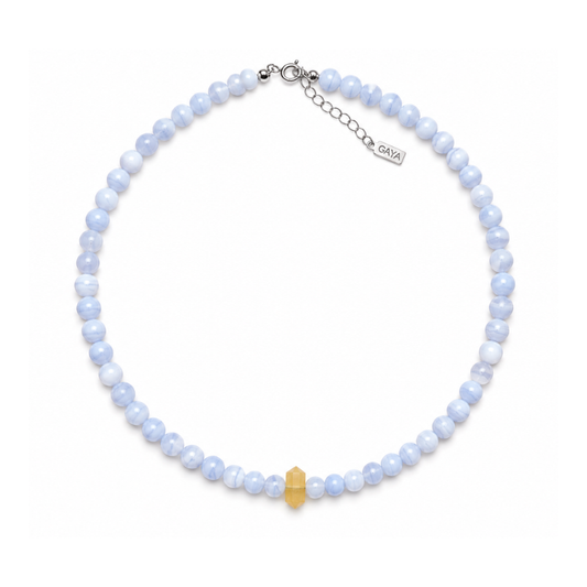 Choker de Agata Blue Lace con Punta de Opalo Amarillo