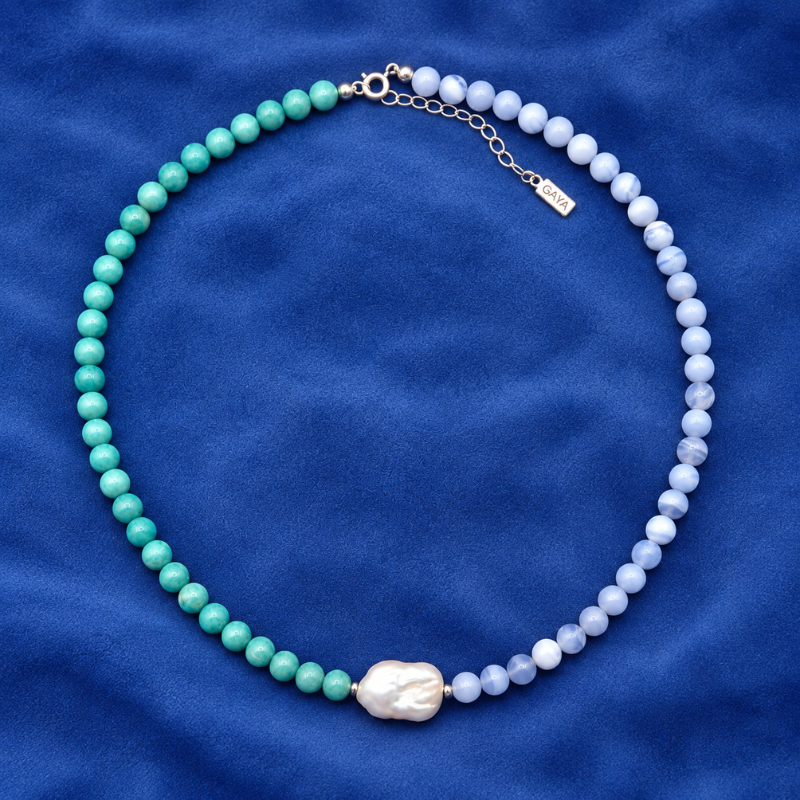 Choker Amazonita Perla y Agata Blue Lace
