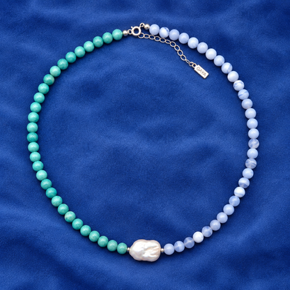 Choker Amazonita Perla y Agata Blue Lace