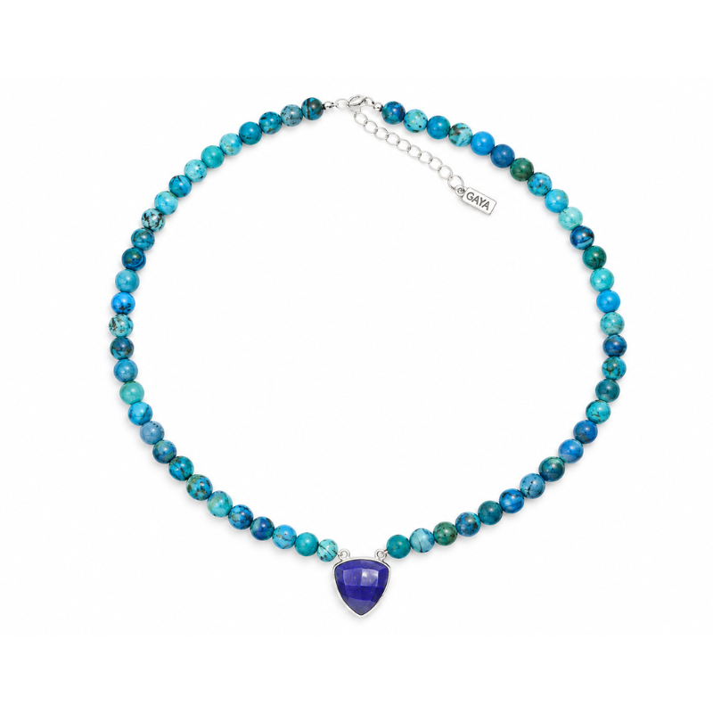 Choker de Azurita en Crisocola AA con Lapislázuli Facetado