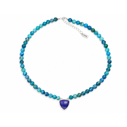 Choker de Azurita en Crisocola AA con Lapislázuli Facetado