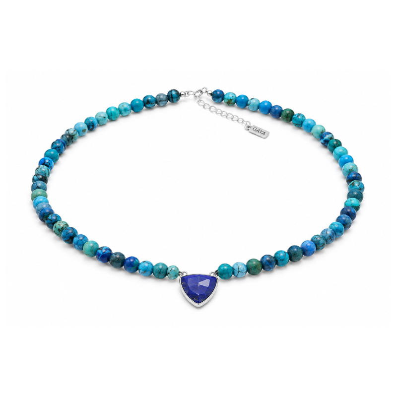 Choker de Azurita en Crisocola AA con Lapislázuli Facetado