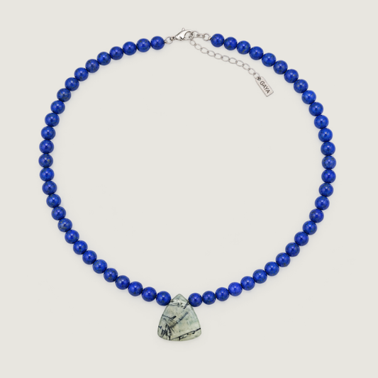 Choker de Lapislázuli Afgano con Prehnita y Epidota