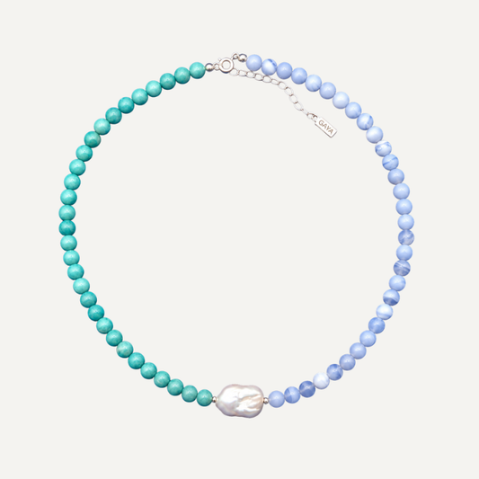 Choker Amazonita Perla y Agata Blue Lace