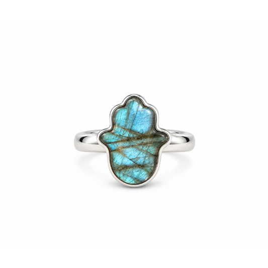 Anillo Mano Hamsa Fatima de Labradorita
