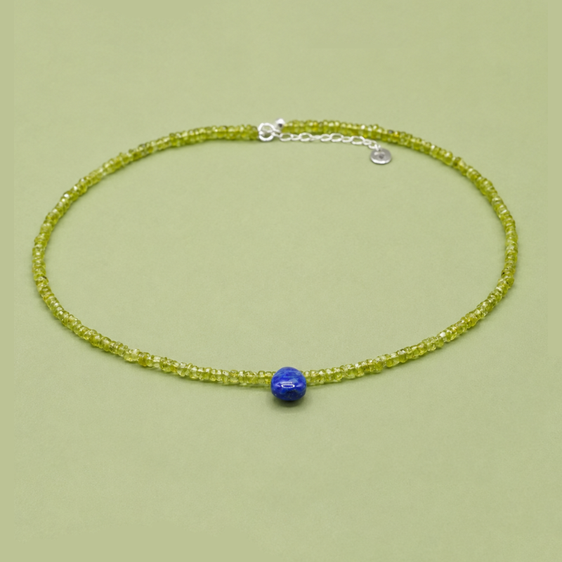 Choker de Piedra Natural Peridoto con Lapislazuli