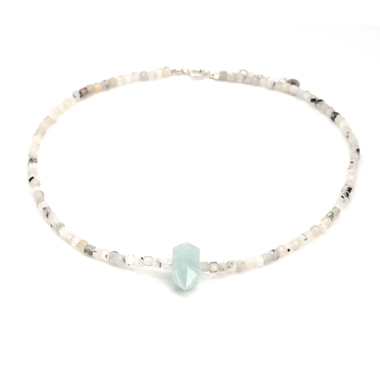 Choker Piedraluna Inclusionada y Aguamarina