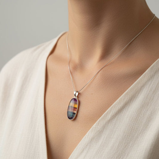 Collar Fluorita Arcoiris Cabujón