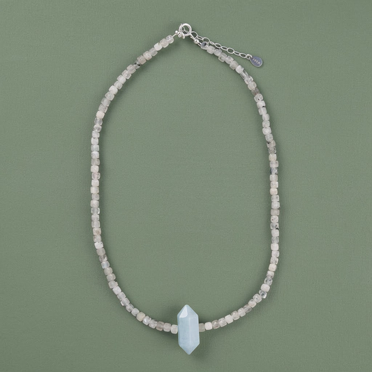 Choker Piedraluna Inclusionada y Aguamarina