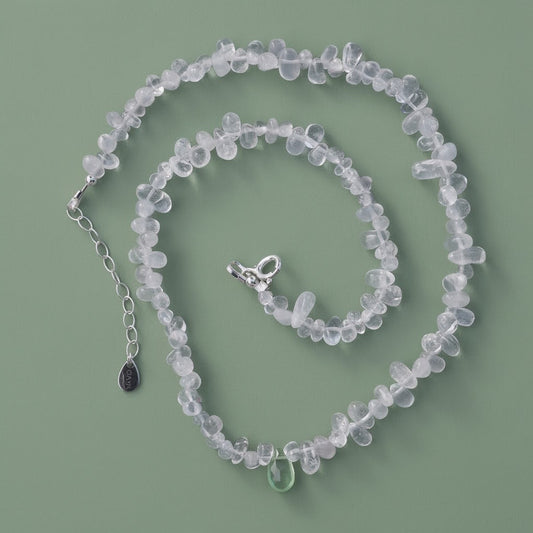 Collar Choker de Piedra Natural Cuarzo Cristal y Prehnita