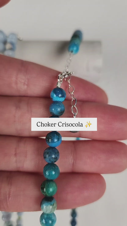 Choker de Piedra Natural Azurita y Crisocola