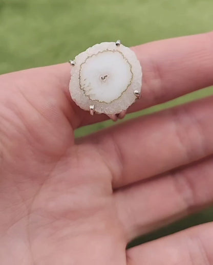 Anillo Estalactita de Cuarzo Blanco