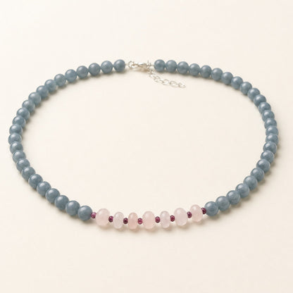 Choker Jade Azul, Cuarzo Rosa y Granate