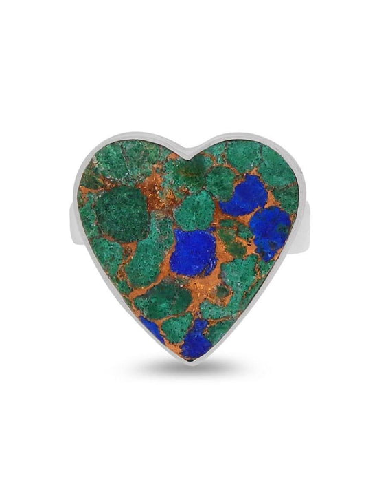 Anillo Corazón Azurita con Malaquita de Mohave